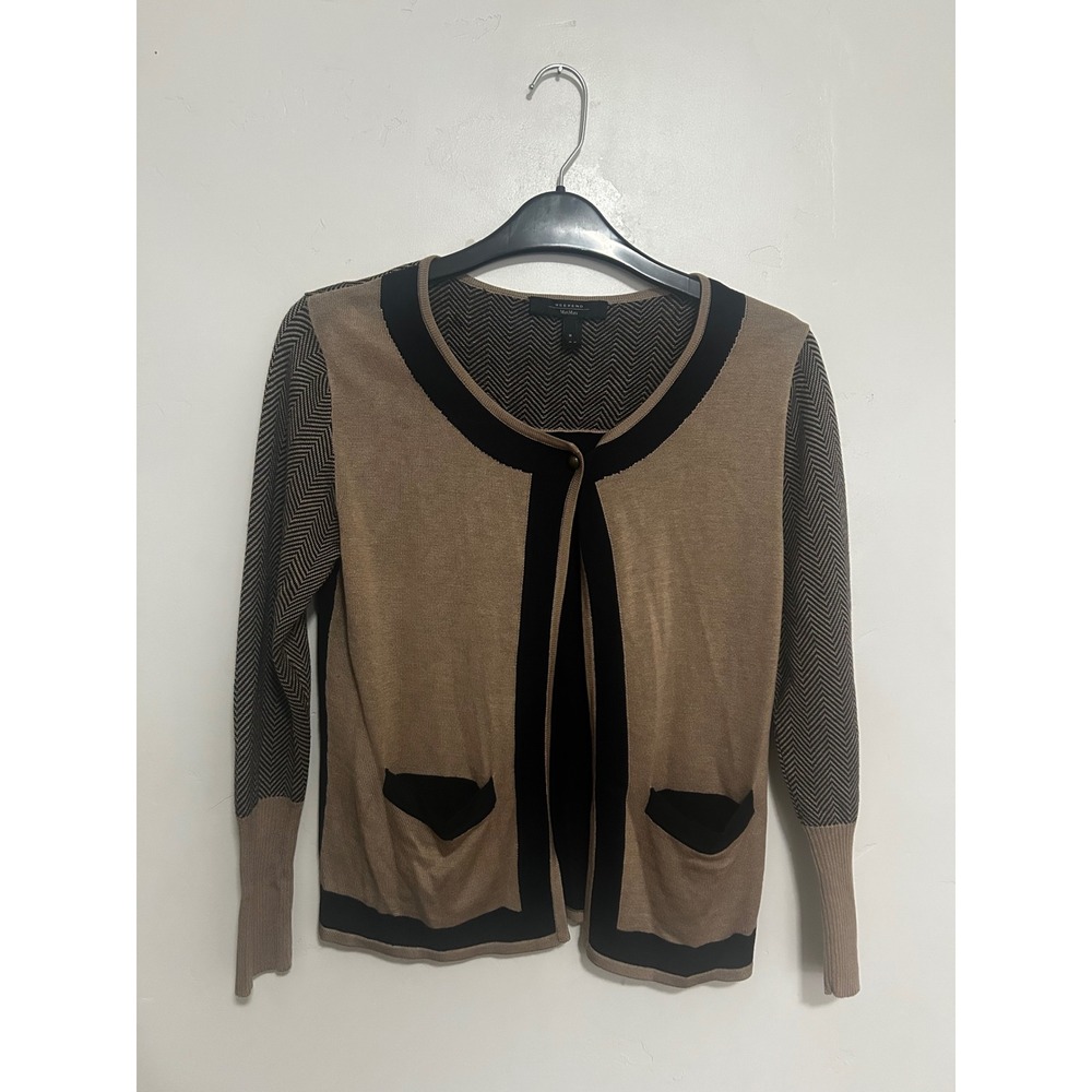 Weekend Max Mara Silk Wool Chevron Colorblock Cardigan Tan Black Womens Medium